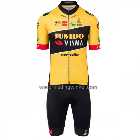 Set Fietsshirt + Korte Koersbroek 2022 Jumbo-Visma Geel Zwart